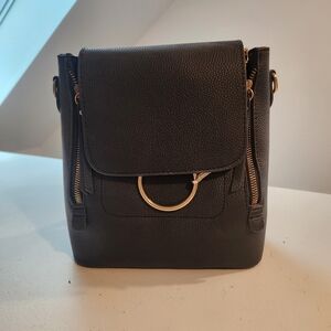 Moda Luxe | Black Vegan Leather Mini Backpack with Gold Hardware